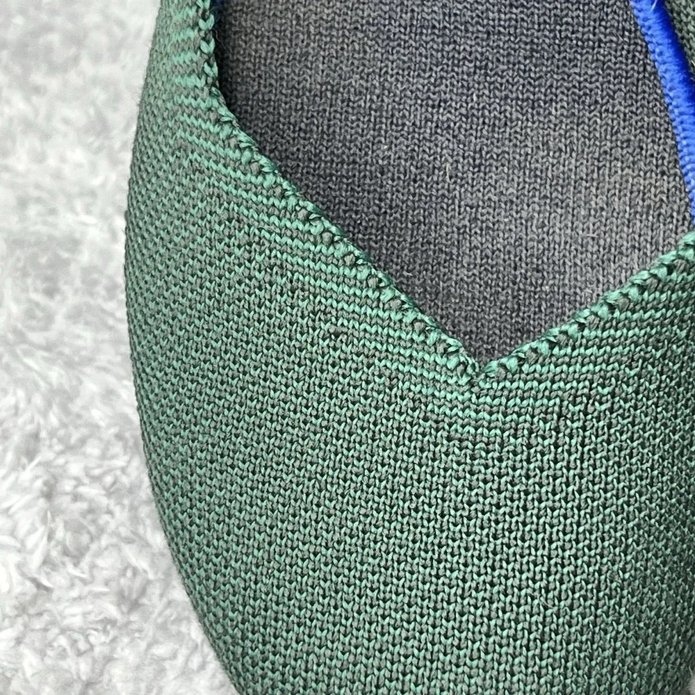 Rothys The Flat Round Toe Knit Ballet Flats Womens 7.5 Green Washable Slip On
